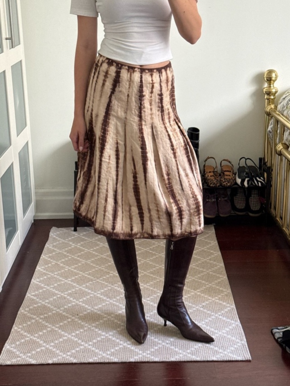Michael Kors Tie-Dye A-Line Skirt in Brown & Cream